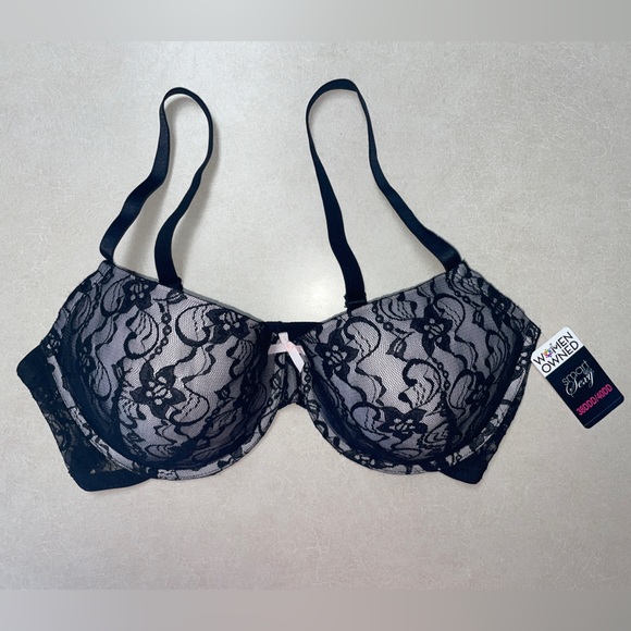 NWT Smart & Sexy Black Lace Padded Bra Size 38DDD/40DD - Picture 1 of 6